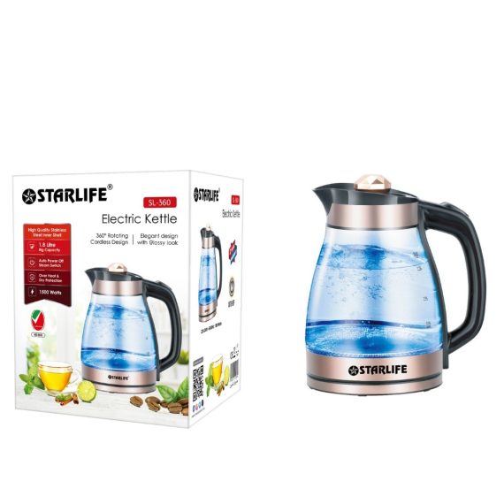 غلاية ماء زجاجيه استار لايف 1.8لتر 1500واط GLASS KETTLE1.8L 1500W