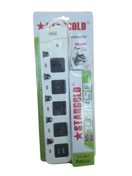 وصلة كهربائية من استار قو لد 5متر  4 مخارج  SG 4 WAY SOCKET WHIT UK 5M /USB