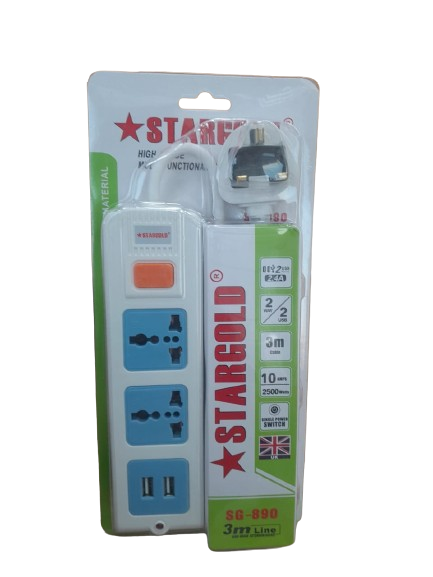 وصلة كهربائية من استار قو لد 3متر 2 مخارج  SG 2 WAY SOCKET WHIT UK 3M\USB